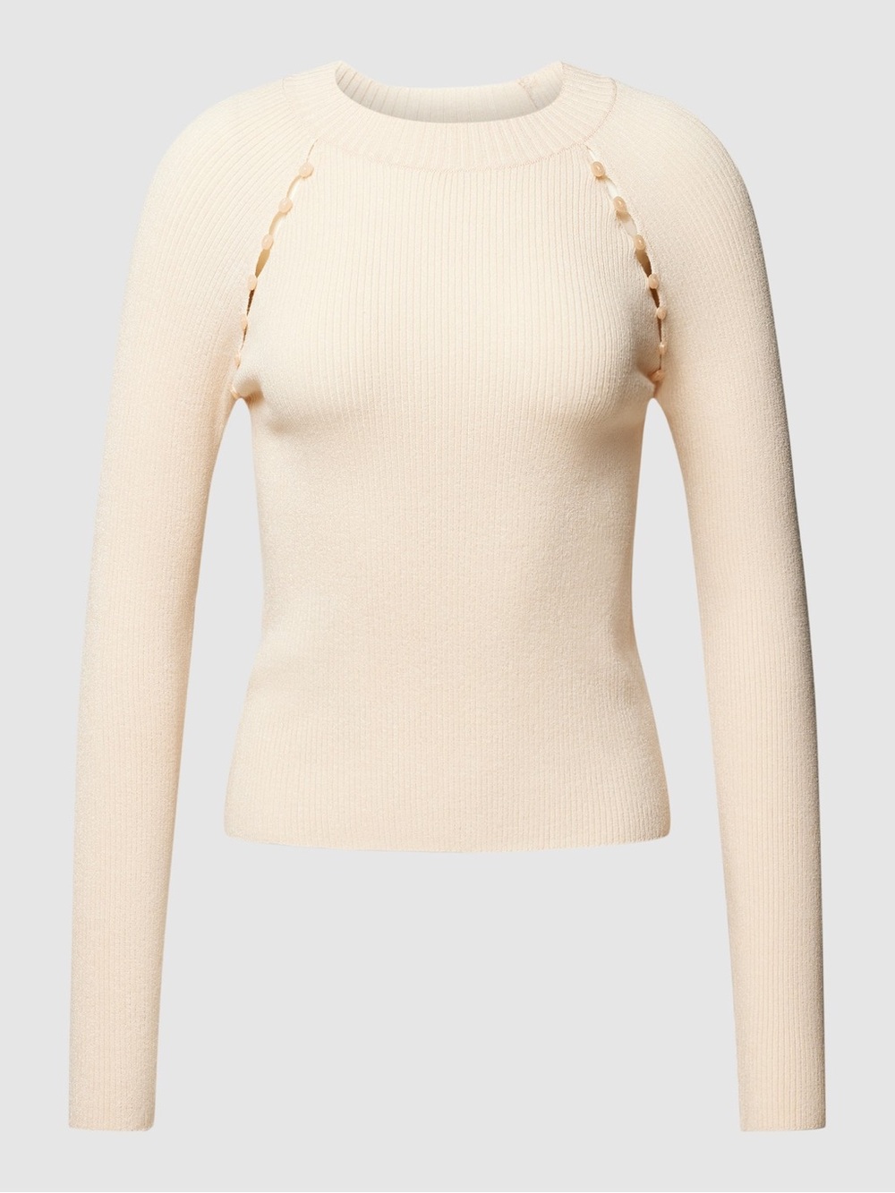 Mango Cream Ribbed Long-Sleeve Sweater with Button Detail